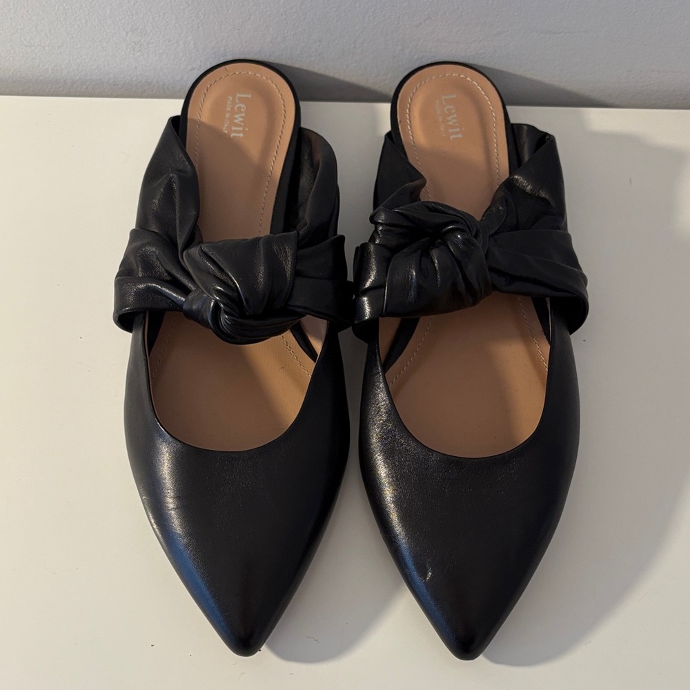 Lewit Black Leather Cara Bow Mule Size 40 ( US 10 ) NWT Classic Minimalist